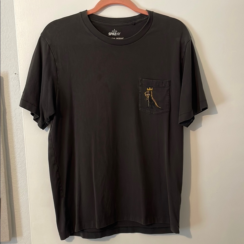 SPRZNY Jean-Michel Basquiat T-Shirt with Gold Dinosaur Crown Design by Uniqlo